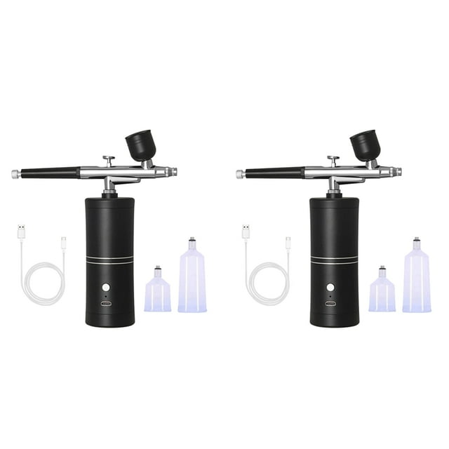 2X New Airbrush KIT Cordless Rechargeable Compressor Airbrush Set, Automatically Handles Model Painting, Nails, Makeup,2 set x Painting Airbrush Machine,Black
