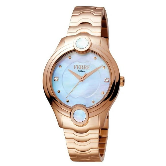 Ferre Milano FM1L083M0051 Womens Swiss Made Quartz Rose Gold Bracelet Watch with White Mother of Pearl Dial