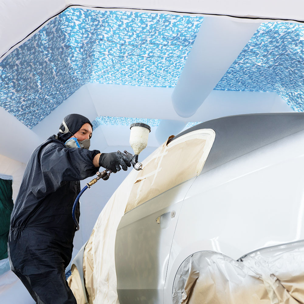WGIA Inflatable Paint Booth 28x15x10FT Fashion Color Scheme (White + Camo) Inflatable Spray Booth with Filter System Portable Car Paint Booth for Car Parking Tent Workstation