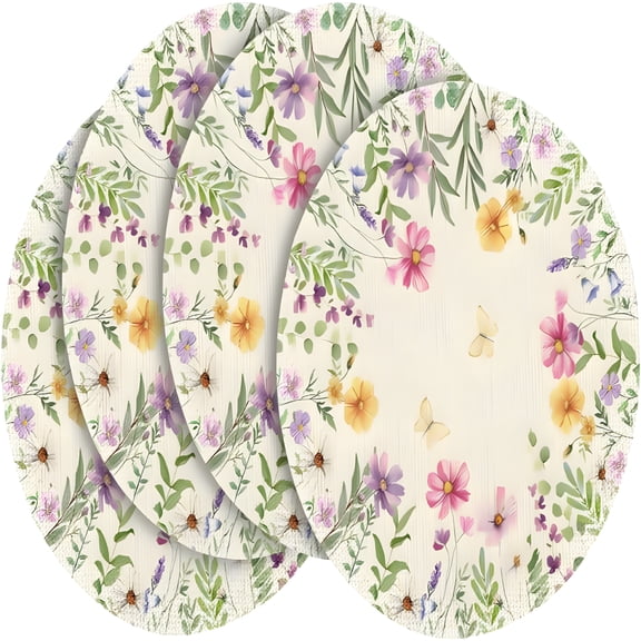 ACDANC Floral Butterfly Summer Round Placemats Set of 4,14 Inch Seasonal Spring Placemats for Party Kitchen Dining Summer Decoration