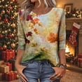 thumbnail image 4 of Women's 3/4 Sleeve Tops Crewneck Fall Leaf Print Casual Shirts Loose Fit Outdoor Work Sports Party Pullovers Light Blue L, 4 of 6