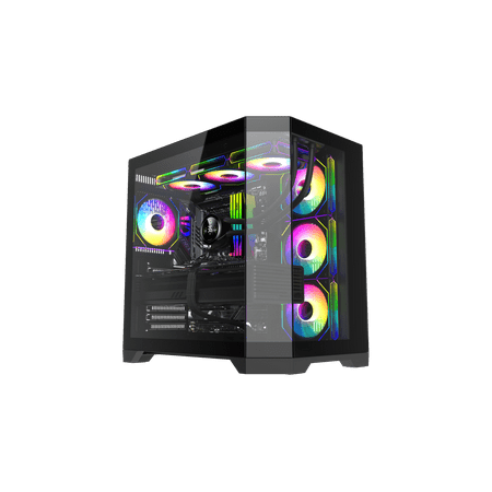 GAMEMAX HYPE-A Black USB3.0 Mid-Tower ATX Tempered Glass Computer Case w/4 x PWM ARGB Fans (3 x MB side, 1 x Rear) Pre-Installed, Support 4090 GPU and 360mm AIO