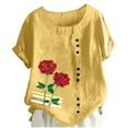 thumbnail image 2 of Vmvidoty 2026 Women's Spring And Summer Round Neck Rose Print Short Sleeve Casual Fashion Button T-Shirt Yellow L, 2 of 5