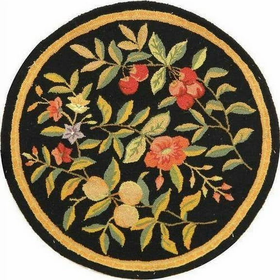 SAFAVIEH Chelsea Dania Floral Wool Area Rug, Black, 5'6" x 5'6" Round
