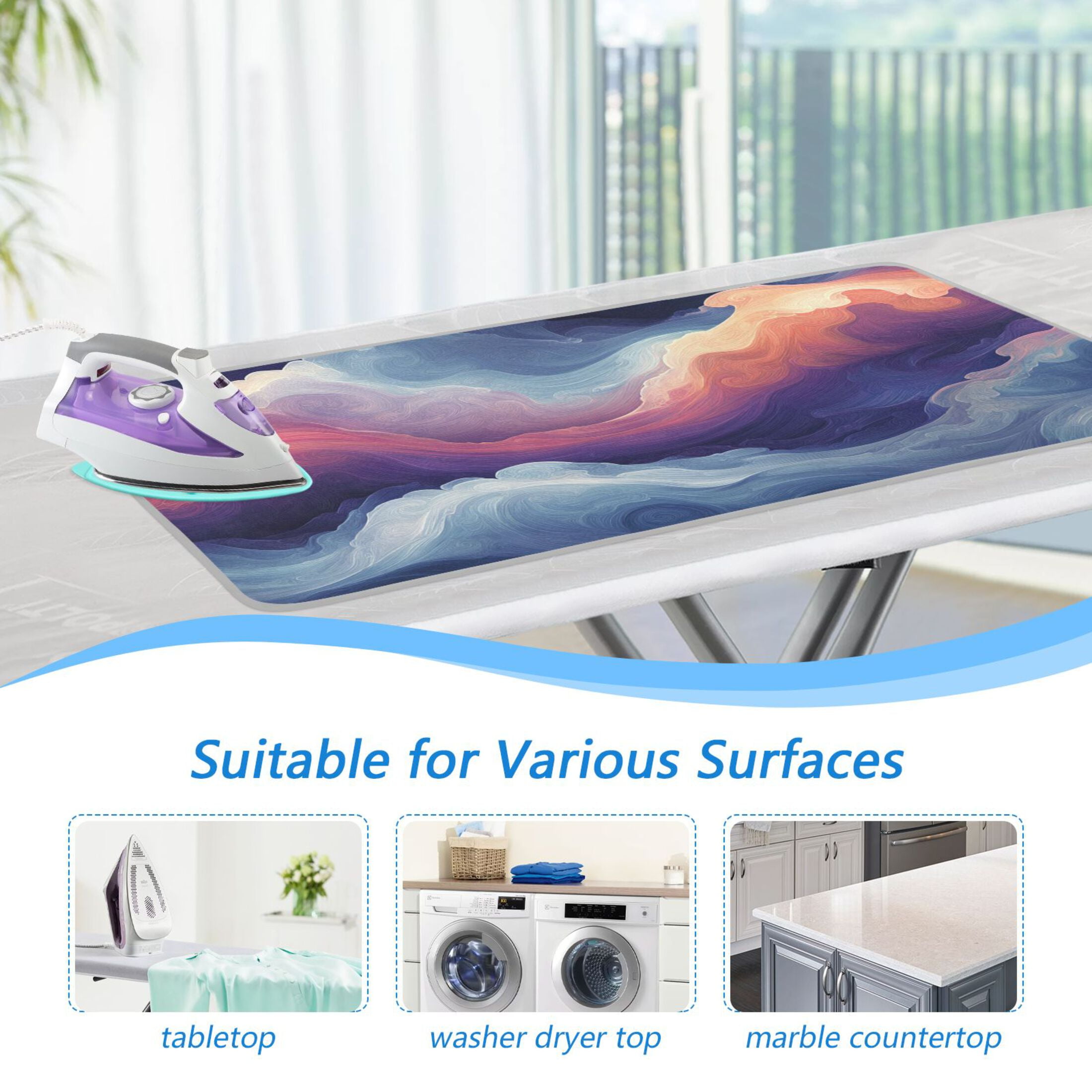 Wave and Cloud Abstraction Ironing Mat Blanket for Table Top Travel Portable Ironing Board Pad 47.2x27.6 Inch
