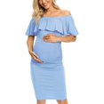 thumbnail image 3 of Ruffle Off Shoulder Fitted Maternity Dress, Ruched Side Bodycon Formal Pregnancy Dress for Baby Shower/Photography, 3 of 5