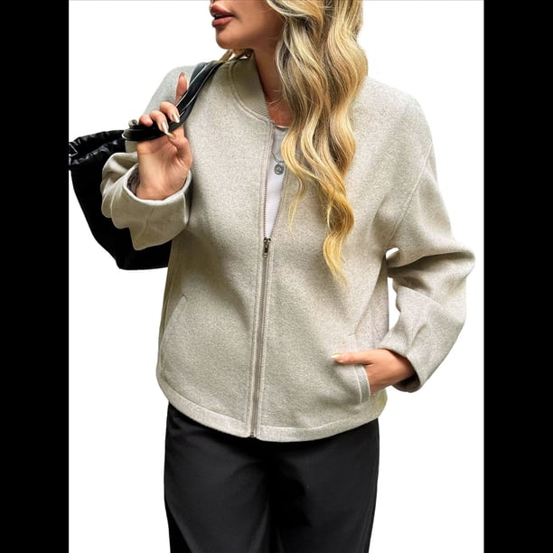 Sudadera con Cremallera para Mujer, Chaquetas Informales de Larga, Ropa de Abrigo para Invierno, Moda de Otoño Caqui Superficial M