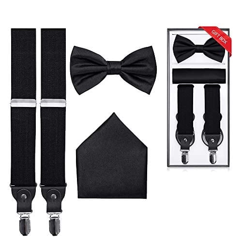 S.H. Churchill & Co. Men's 3 Piece Suspender Set - Includes Suspenders, Matching Bow Tie, Pocket Hanky and Gift Box