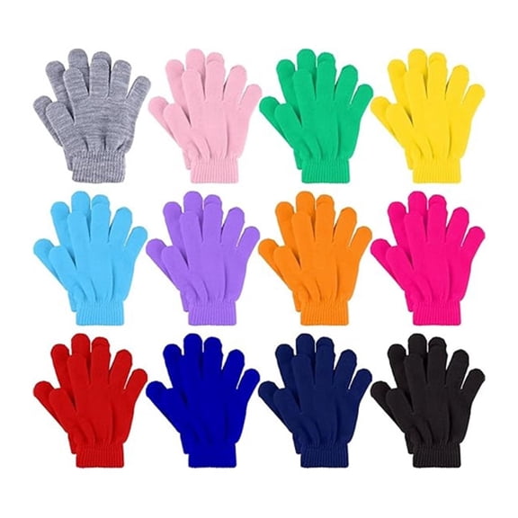 12 Pairs of Boys & Girls Winter Warm Toddler Gloves, GIXUSIL Multicoloured Full Fingers Children's Stretchy Knit Gloves Bulk for Christmas Gifts Winter Supplies (2 to 6 years old)