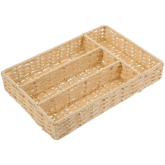 OFFIGAM Beige Woven Silverware Drawer Organizer for Cutlery Storage, Household Kitchen Utensil Holder, 11.79 x 7.86 x 1.97 inches, 1 Piece