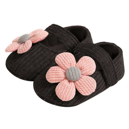 

Journey 11/12/13cmborn Baby Girls Cotton Crib Shoes with Flower Decor Classcial Princess Fasten Tape Toddler Shoes(Black 12cm)