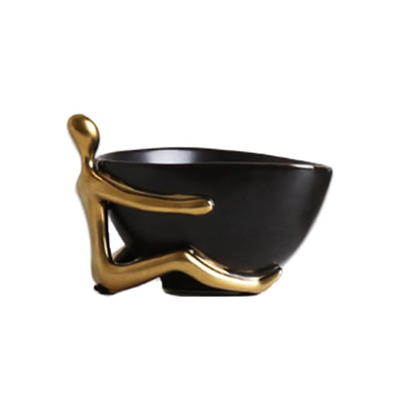 Coffee Table Decor Key Bowl for Entryway Table Gold, Modern Golden Figure Statue Sculpture Ceramic Bowl Key Jewelry Organizer Tray Fruit Bowl Wine Cabinet Decorative Trays