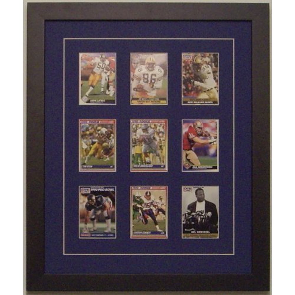 Trading Card Display Frame for 9 Cards with Black Matting and Brushed