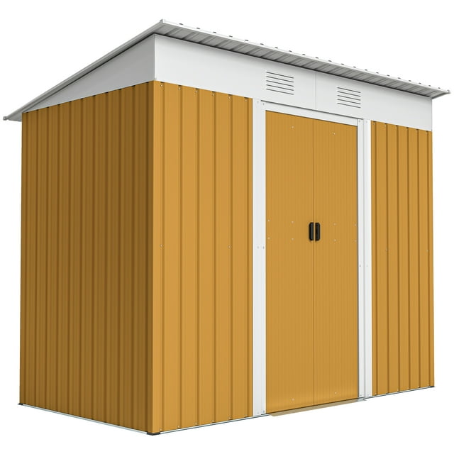 Outsunny 7' x 4' Outdoor Storage Shed w/ Sliding Doors, Yellow