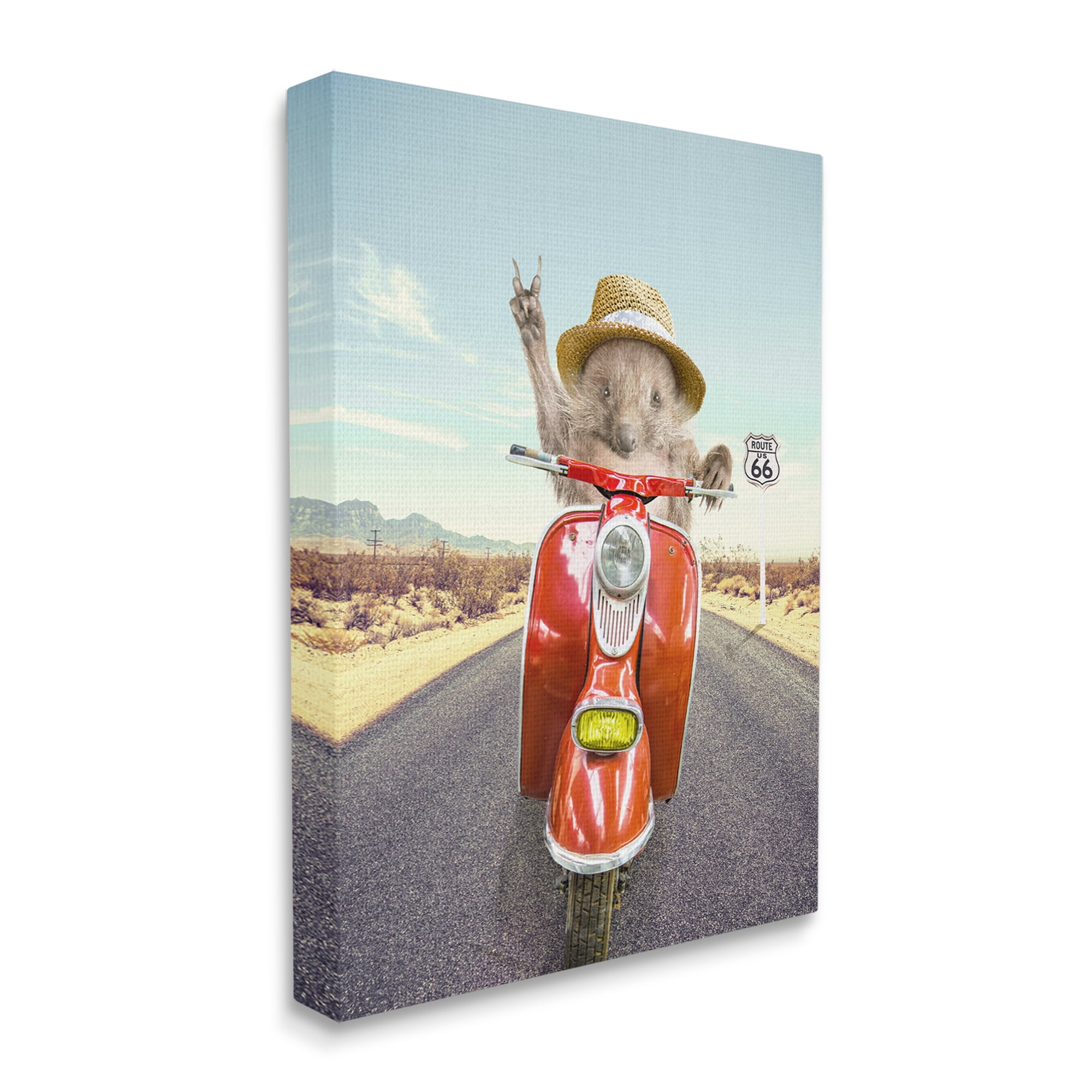 Stupell Industries Animal Riding Red Motor Scooter Route 66 Road Canvas Wall Art, 36 x 48, Design by Tai Prints