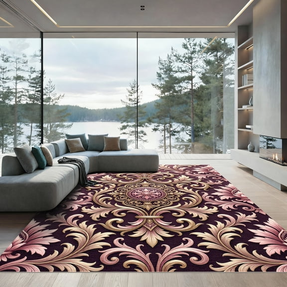 ODIKA 4'x6' Machine Washable Non-Slip Area Rug, Antique Burgundy High Traffic Rug, Red, 1287732