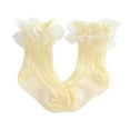thumbnail image 4 of 4 Pairs Baby Girls Socks Newborn Ruffle Lace Socks Princess Frilly Knit Cotton Socks Casual Dress Socks Breathable Knee High Mesh Socks for 0-5Y, 4 of 13