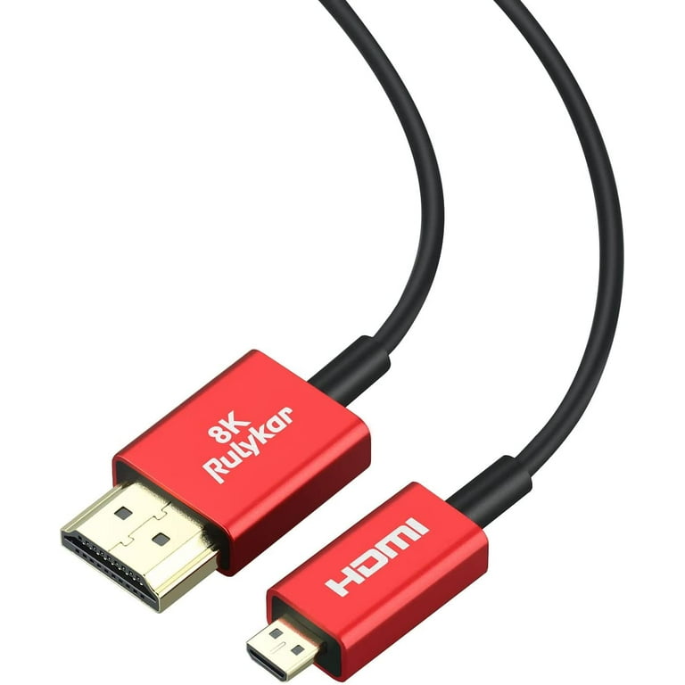 Short Thin 8K Micro HDMI to HDMI 1.5FT/0.5M, Ultra High Speed 48Gbps, Cord  Φ2.5mm, 8K@60Hz, 4K@120Hz,Compatible 