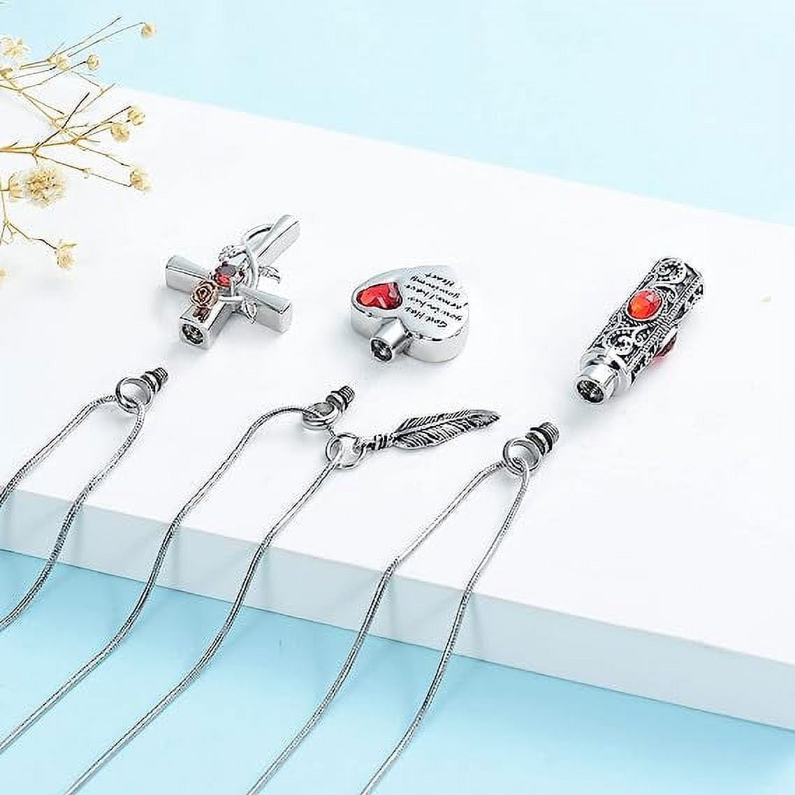 3 Pack Cylinder Cross Heart Cremation Jewelry for Ashes 3 Pieces Urn Necklace for Women Men Loved One Keepsake Memorial Mini Urn Holder