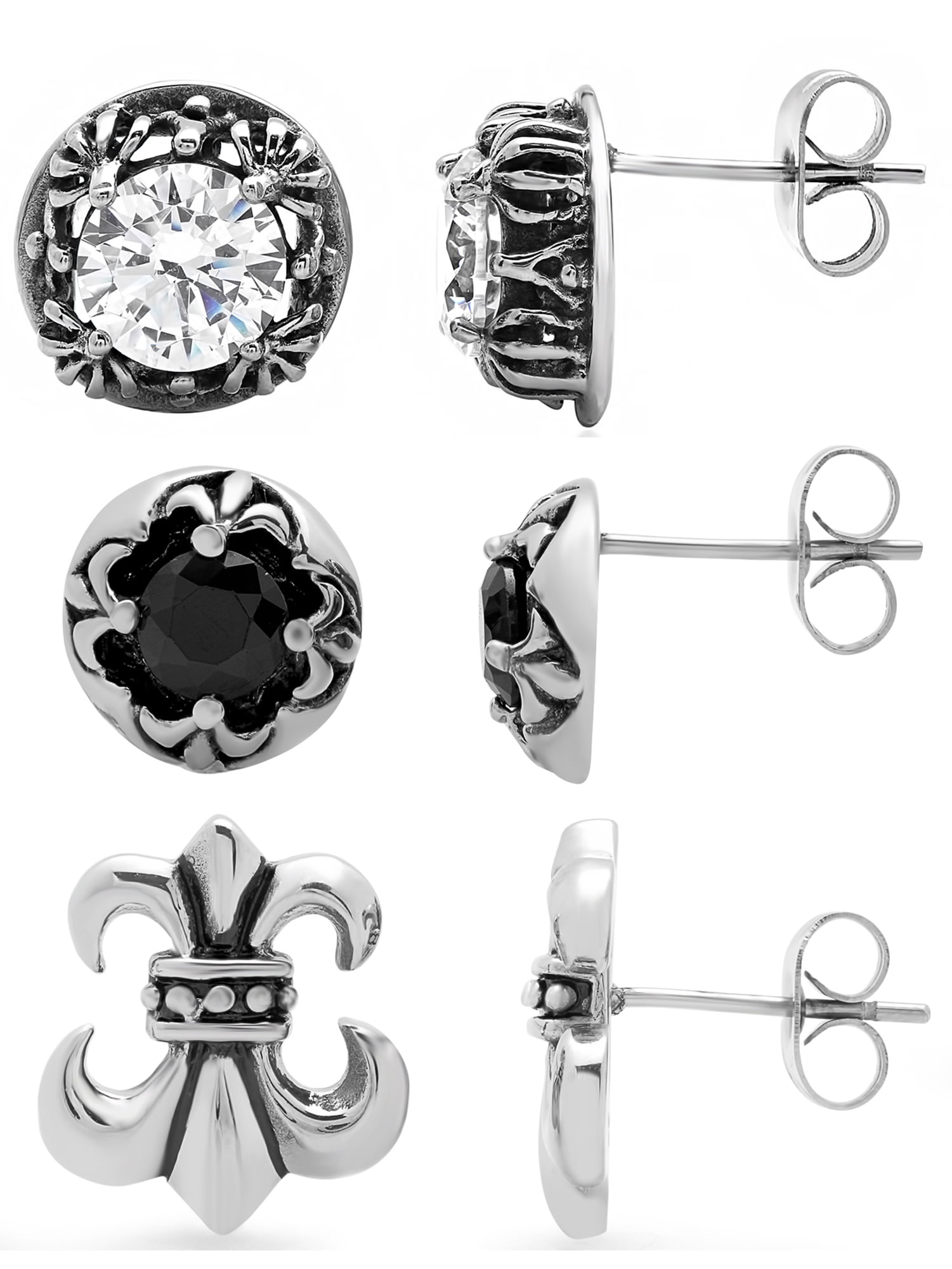 Womens Stainless Steel Antique Finished 3pc. Earring Set