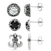 Womens Stainless Steel Antique Finished 3pc. Earring Set