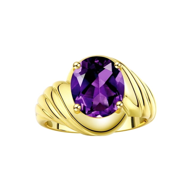 RYLOS Bagues pour Femmes Bague en Argent Plaqué Or 14K Style Classique Ovale 12X10MM Bague Solitaire en Pierre Précieuse Février Améthyste Bijoux pour Femmes Taille 6