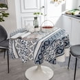 thumbnail image 1 of Nvzi Mantel estampado, mantel redondo para mesa de comedor, mantel de algodón y lino con estampado de flores, mantel decorativo para escritorio del hogar (azul, 150 cm), 1 of 5