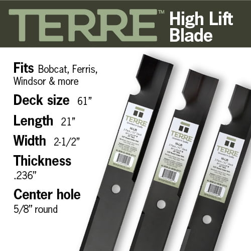 Terre Products 61-Inch Hi Lift Lawn Mower Blades for Ferris, Scag, Bobcat, Husqvarna, Snapper