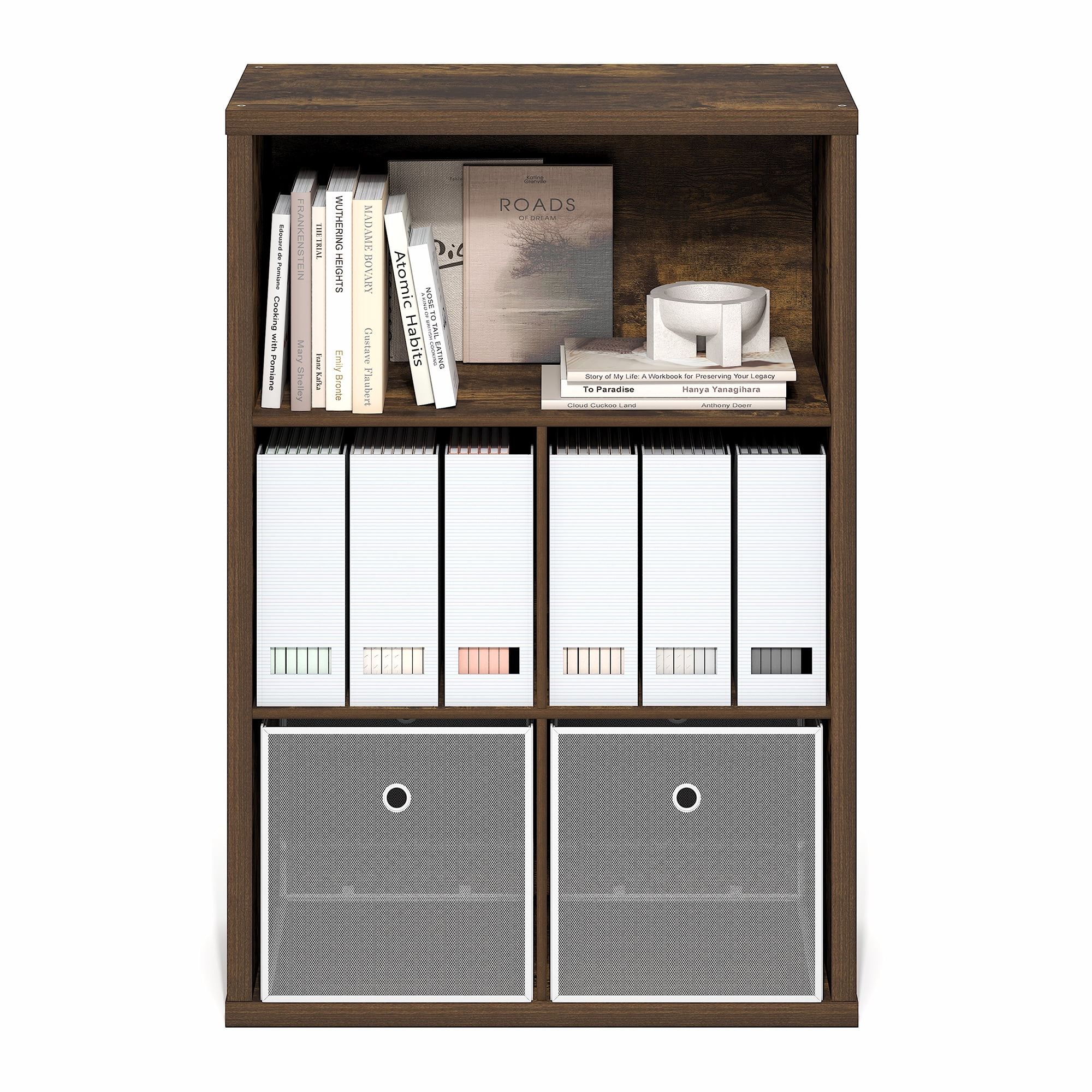 Furinno CUBICLE Closed Back Storage Organizer 5-Cube in Amber Pine