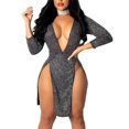 thumbnail image 1 of Women Long Sleeve High Slit Bodycon Party Cocktail Evening Club Dress, 1 of 3