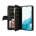 thumbnail image 2 of Zipper Wallet Case for Samsung Galaxy S22 Large Capacity Card Slots Holder Magnetic Cover, Luxury PU Leather Anti-Shock Flip Folio Case with Kickstand Wrist Strap Handbag Protective Case,Black, 2 of 7