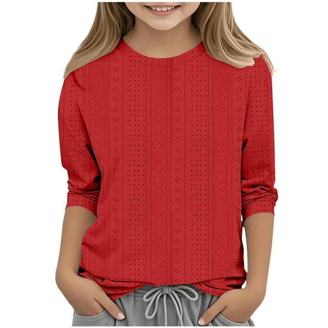 Bwiyojiz Tailles Mode 110-160 T-Shirts/chemises pour Enfants à Couleur Unie à Manches 3/4 à Col Rond, Rouge