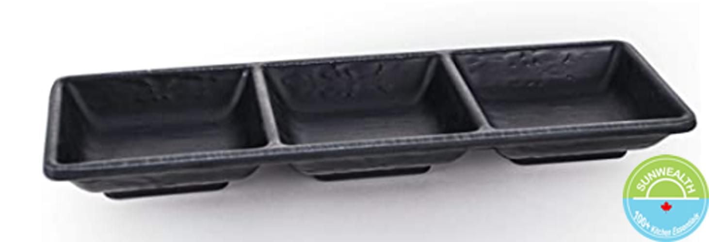 Sunwealth 100% Melamine Appetizer / Sauce Dipping Plate, 3 compartments