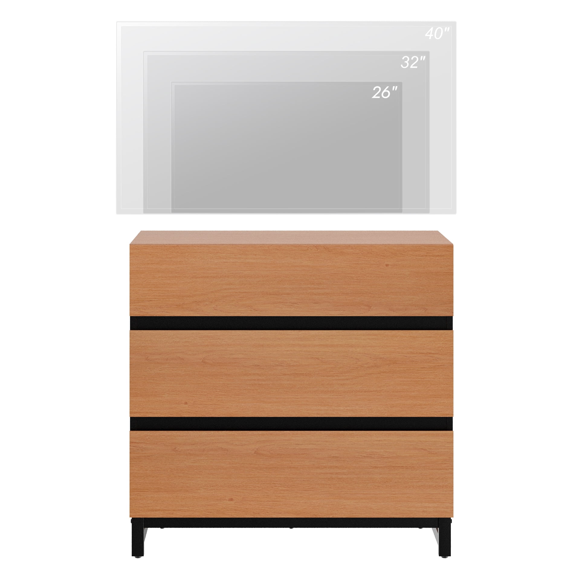 Modern TV Stand with 3 Drawers and Metal Base, Entertainment Center Media Console for Living Room Bedroom, Fits TVs up to 40 Inch, Mocha