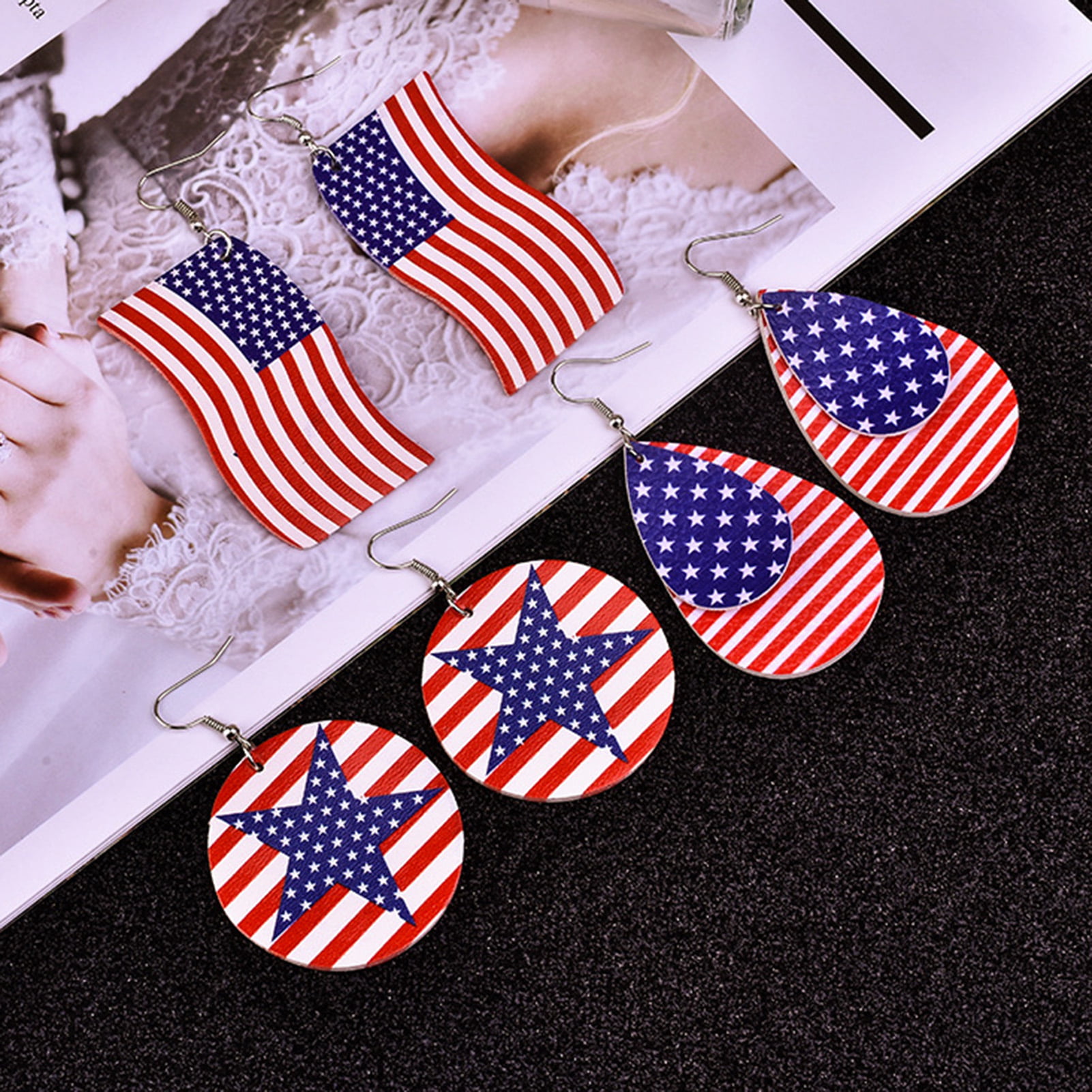 American Flag Print Geometric Charm Earrings | SHEIN IN