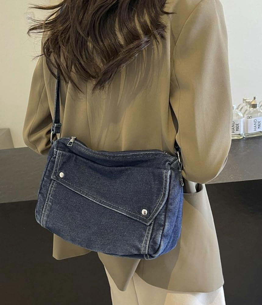 2025 Denim Shoulder Bag Trendy Jean Canvas Messenger Bag for Women Tote Bag Retro Crossbody Handbag