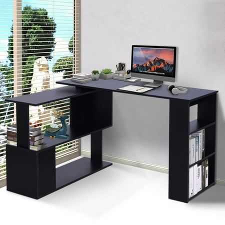 360 Rotating Home Office Corner Desk And Storage Shelf Combo