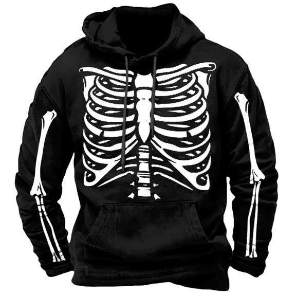 Tfken Halloween Hoodie For Mens Festival Long Sleeve Skeleton Graphic Print Fashion Halloween Sweatshirts Soft Loose Comfortable Pullover Tops Warm Winter Fall Outdoor Men Breathable Clothes Black