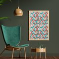 thumbnail image 2 of Geometric Wall Art with Frame, Mosaic Motif with Traditional Fractal Forms Grid Graphic Print, Printed Fabric Poster for Bathroom Living Room, 23" x 35", Warm Taupe Turquoise, by Ambesonne, 2 of 2