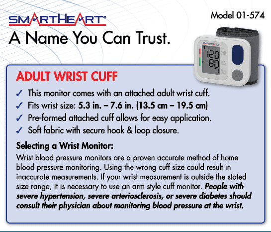 SmartHeart Wrist Blood Pressure Monitor, 2-Person Memory, 398 Readings Auto Inflation & Deflation