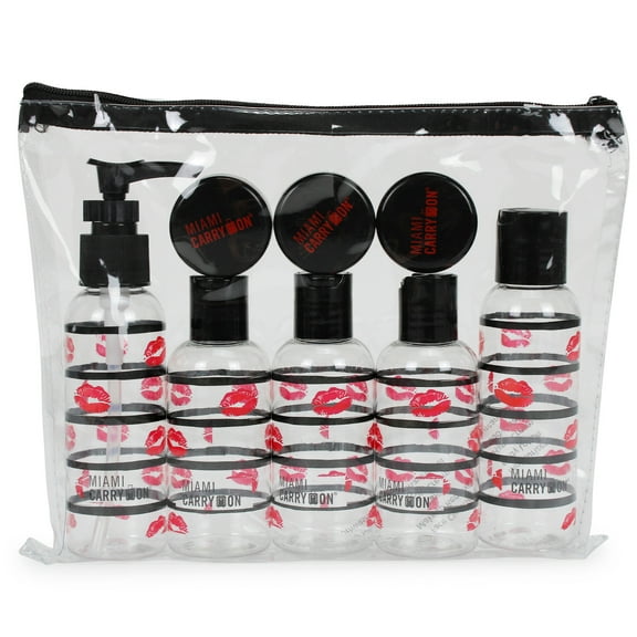 Miami CarryOn 9 Piece TSA Approved Travel Bottle Set - BPA Free (Lipstick)
