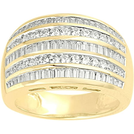 1-1/4 Carat T.W. Baguette and Round Diamond 10kt Yellow Gold Five-Row Domed Band