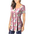 thumbnail image 3 of Blusa con estampado de manga corta y cuello redondo con botones informales y cómodos a la moda para mujer OAVQHLG3B Store  lin121212, 3 of 3