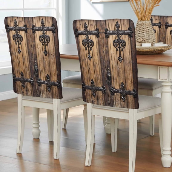 Rustic Wooden Door Chair Back Covers, Removable Chair Covers for Dining Chairs Set of 8, Washable Chairs Slipcovers Back Seat Protector for Wedding Party 19"x20"