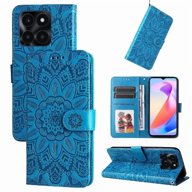Funda tipo cartera GANGXUN para Honor X6A , diseño girasol, cuero PU, soporte, cierre magnético, tarjetero