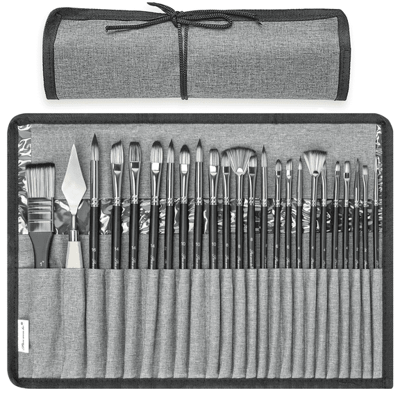 Xueyu 24Pcs Black Paint Brushes Set for Acrylic Painting, Oil Watercolor Acrylic Paint Brush, Artist Paintbrushes for Body Face Rock Canvas, Adult Beginners Drawing Arts Crafts Supplies