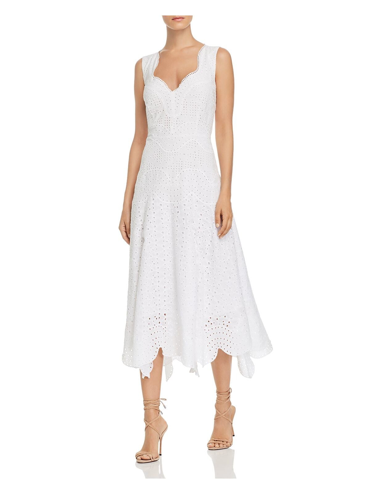 white eyelet tea length dress