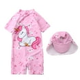 thumbnail image 1 of HAWEE Swimsuit for Girls One Piece Swimwear Unicorn Bathing Suit Short Sleeve Rash Guard Swimwear Zip with Hat, 1 of 7