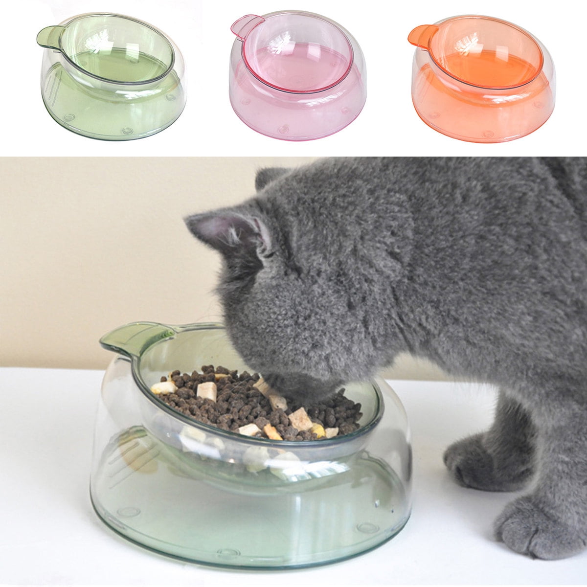 Meidiya Clear Raised Cat Bowls,Slanted Cat Dish Food or Water Bowls