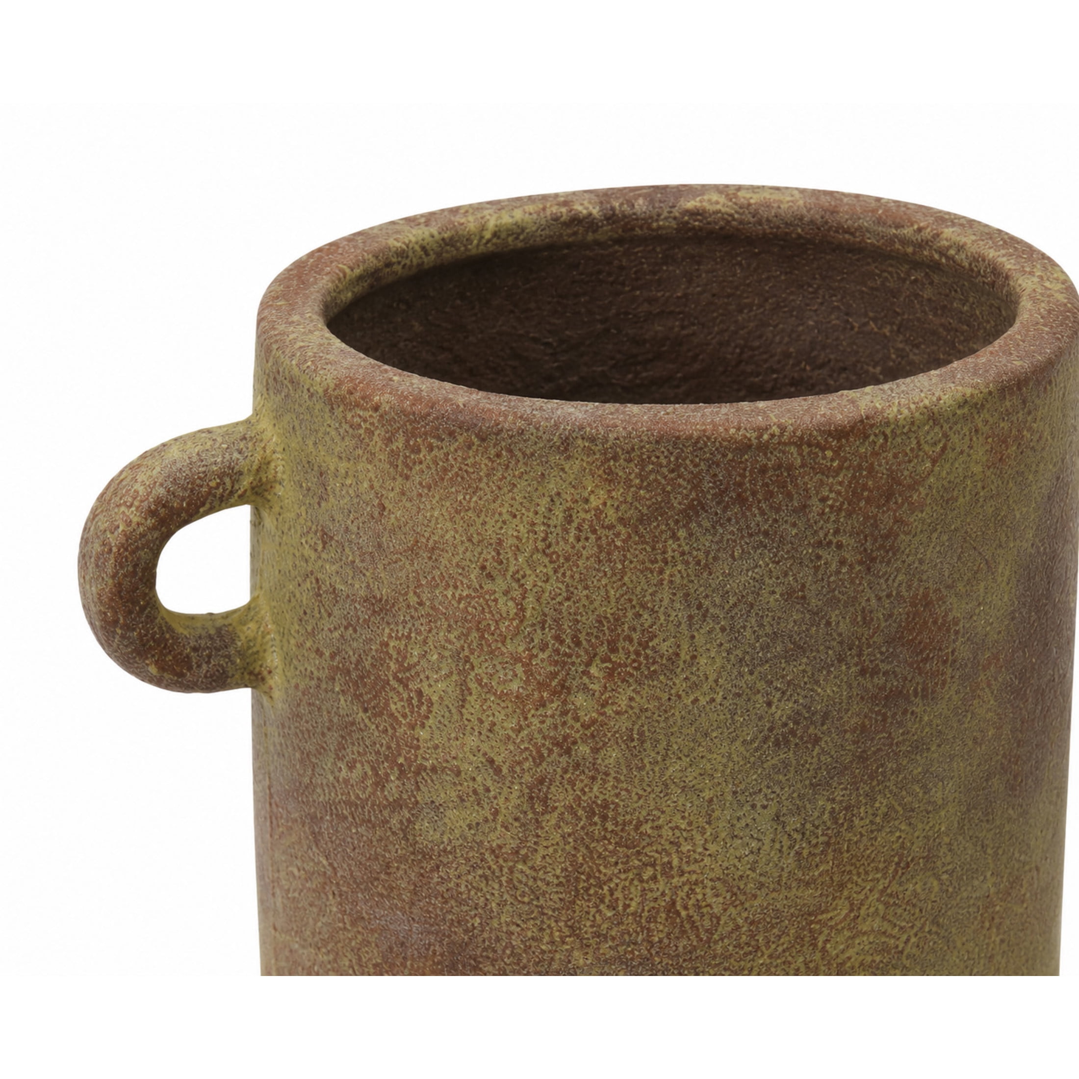 DecMode 10" Antique Style Textured Red Ceramic Vase with Yellow Shadings and Handles